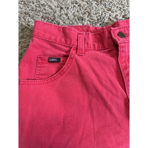 VINTAGE LEE Red Denim Jean Shorts Jorts Mom Relaxed USA Union High Rise Sz28 Y2k - Picture 7 of 11